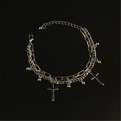 Vintage Unisex Cross Double Layer Splicing Bracelet Woman Man Punk Jewelry Gothic Hip Hop Fashion Accessories - Santo 