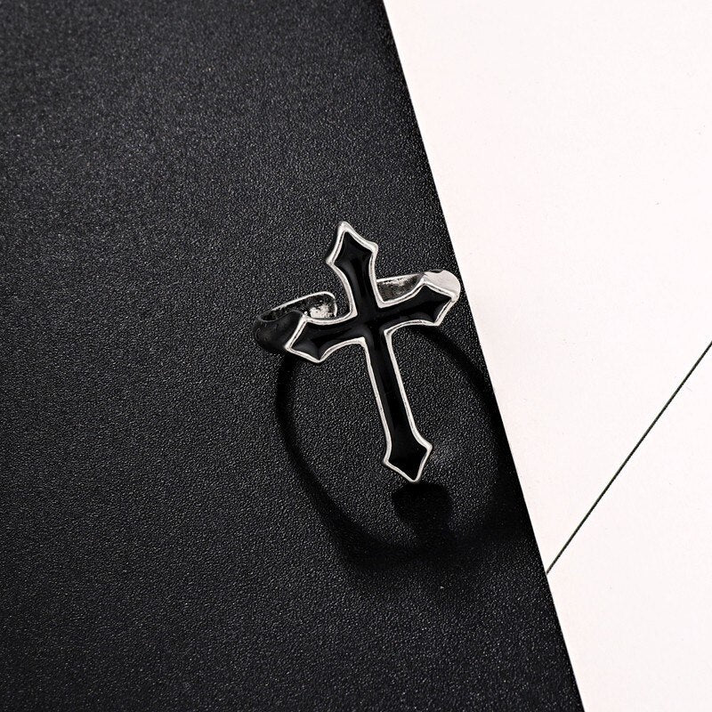 Hip Hop Ring Accessories Unisex Black Cross Ring Gothic Fashion Party Gifts Vintage Woman Man Punk Jewelry - Santo 