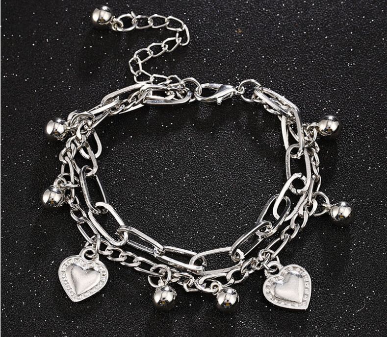 Hip Hop Fashion Accessories Unisex Love Double Layer Chain Bracelet Vintage Gothic Woman Man Punk Jewelry - Santo 