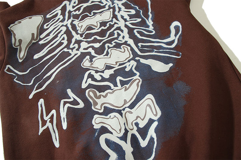 ' Skull Skeleton Bones Print ' Hooded Sweatshirt - Santo 