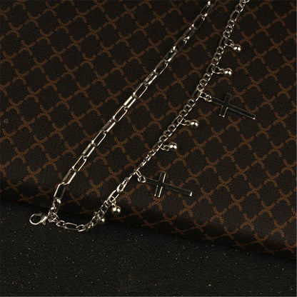 Vintage Unisex Cross Double Layer Splicing Bracelet Woman Man Punk Jewelry Gothic Hip Hop Fashion Accessories - Santo 