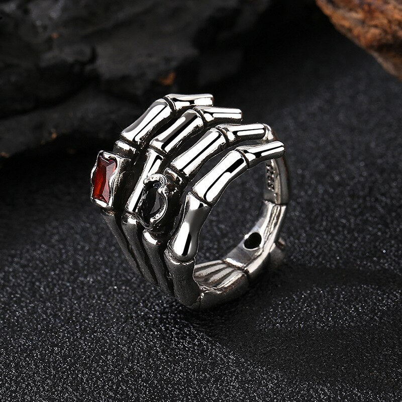 Gothic Hip Hop Ring Accessories Unisex Skeleton Hand Palm Ring Fashion Party Gifts Vintage Woman Man Punk Jewelry - Santo 