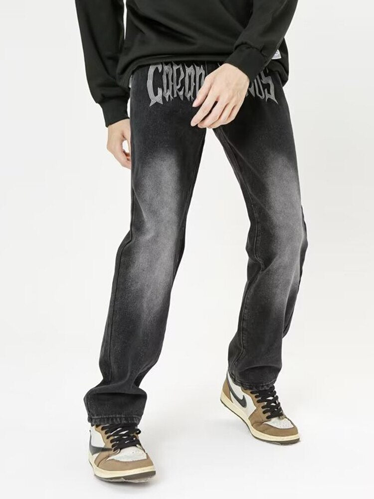 High Streetwear Gothic Letter Embroidered Men's Vintage Jeans Pants Hip -hop Loose Oversized Casual Womens Mens Denim Clothing - Santo 