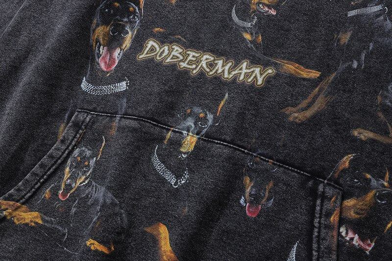Vintage Men Hoodie Sweatshirt Dogs Print Animals Print Punk Goth Oversized Hooded Streetwear Hip Hop Fashion Loose Pullover - Santo 