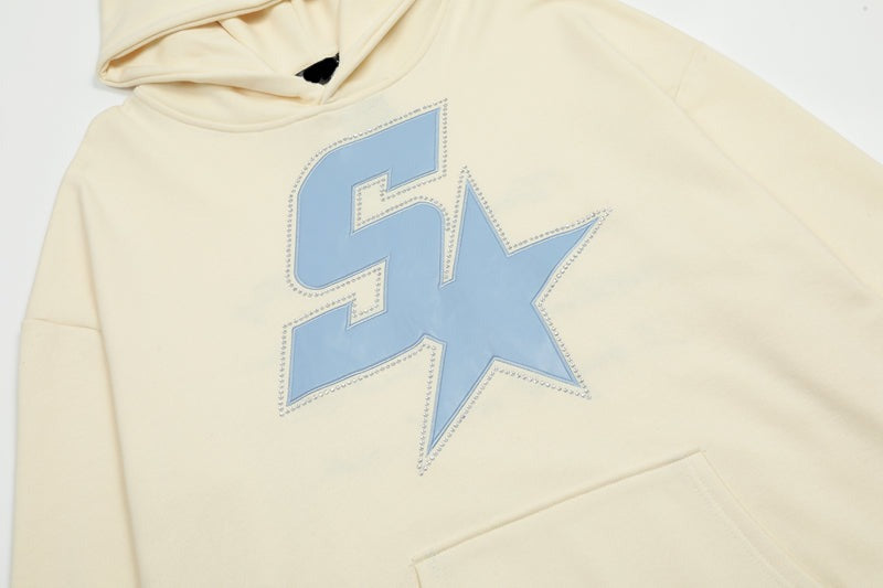 ' Rhinestone Stars Embroidery ' Hooded Sweatshirt - Santo 