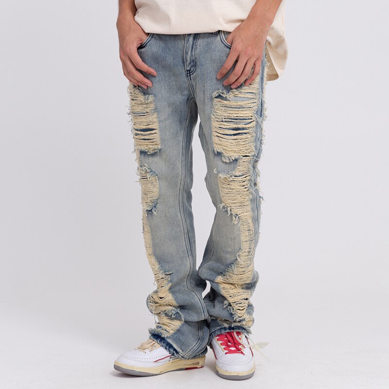 Ripped Frayed Hole Washed Jeans Retro Harajuku Pants for Men Women Pockets Streetwear Casual Baggy Denim Trousers Vintage - Santo 