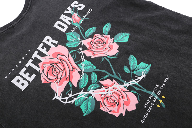 Distressed T-Shirt Streetwar Hip Hop Floral Rose Letter Print Vintage Tshirt Men Harajuku Summer Casual Cotton Loose Shirts Top - Santo 