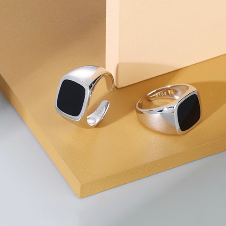 Hip Hop Ring Accessories Unisex Black Square Ring Gothic Vintage Woman Man Punk Jewelry Fashion Party Gifts - Santo 