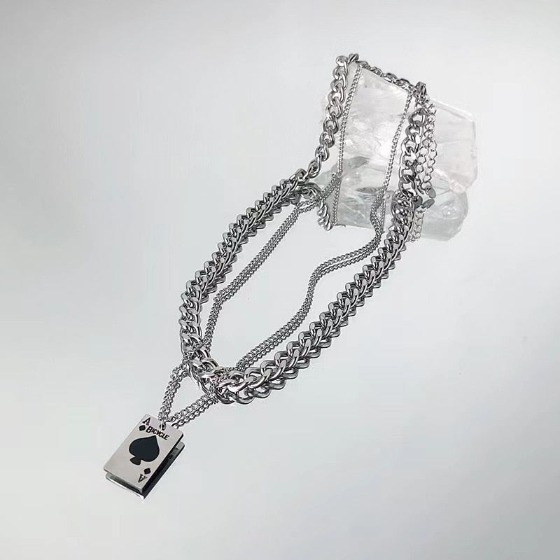 Punk Necklaces Jewelry Woman Man Unisex Spades A Drop Necklace Gothic Hip Hop Vintage Accessories Fashion Gift - Santo 