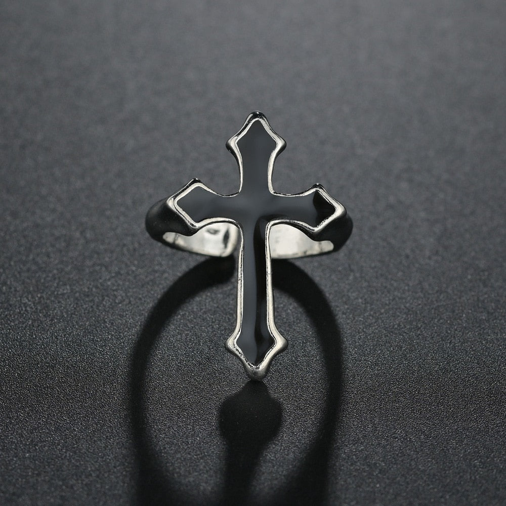 Hip Hop Ring Accessories Unisex Black Cross Ring Gothic Fashion Party Gifts Vintage Woman Man Punk Jewelry - Santo 