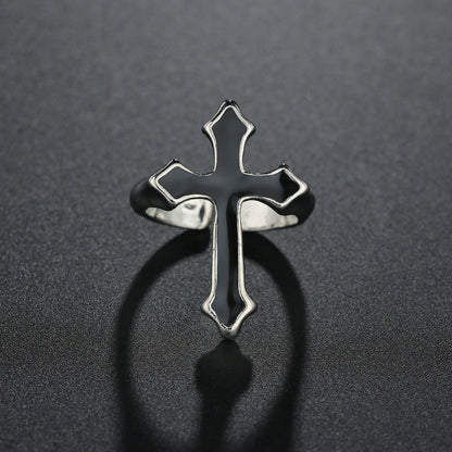 Hip Hop Ring Accessories Unisex Black Cross Ring Gothic Fashion Party Gifts Vintage Woman Man Punk Jewelry - Santo 