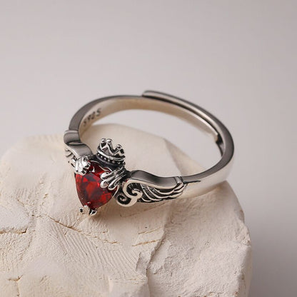 Vintage Hip Hop Ring Accessories Unisex Crown Red Love Wings Ring Woman Man Punk Jewelry Gothic Fashion Party Gifts - Santo 