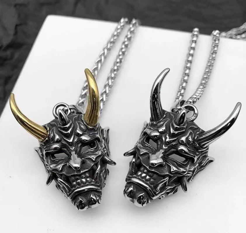 Unisex Ox Horn Demon Mask Necklace Gothic Fashion Gift  Hip Hop Vintage Accessories Punk Necklaces Jewelry Woman Man - Santo 