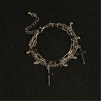 Vintage Unisex Cross Double Layer Splicing Bracelet Woman Man Punk Jewelry Gothic Hip Hop Fashion Accessories - Santo 