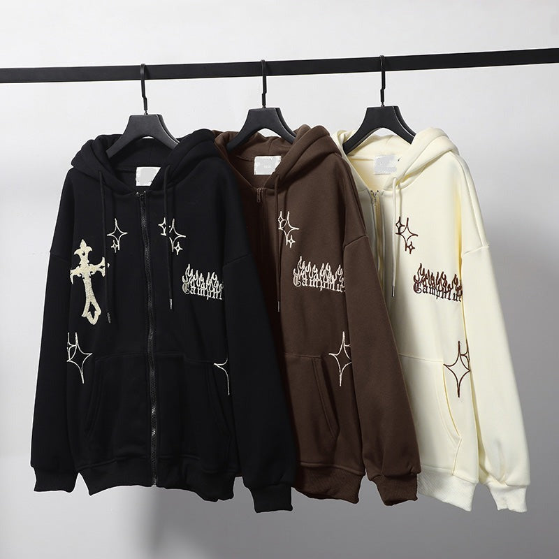 ' Gothic Letters Print ' Zip Up Hoodie - Santo 