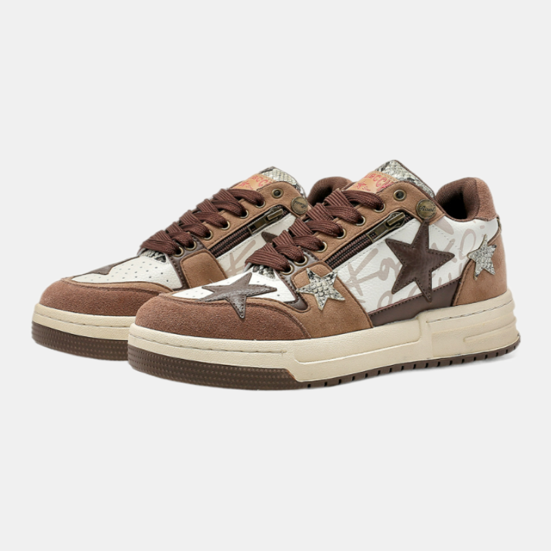 Sneakers Zipper | Brown con elemento Star